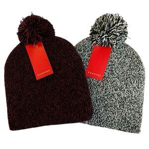 Rampage Pom Beanies Lot 2 knit Women’s OS Burgundy & Black Gray & White.